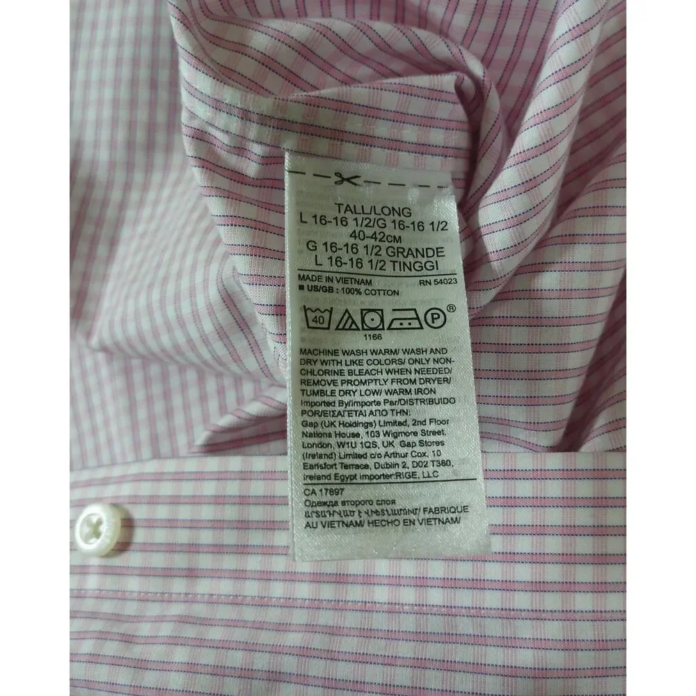 Banana Republic Slim Fit Pink Check Non-Iron Cotton Dress Shirt Tall Large L